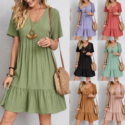 V-neck Women's Loose Short-Sleeved Dress