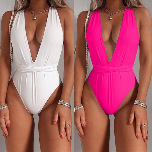 Low V-neck One piece swimsuit