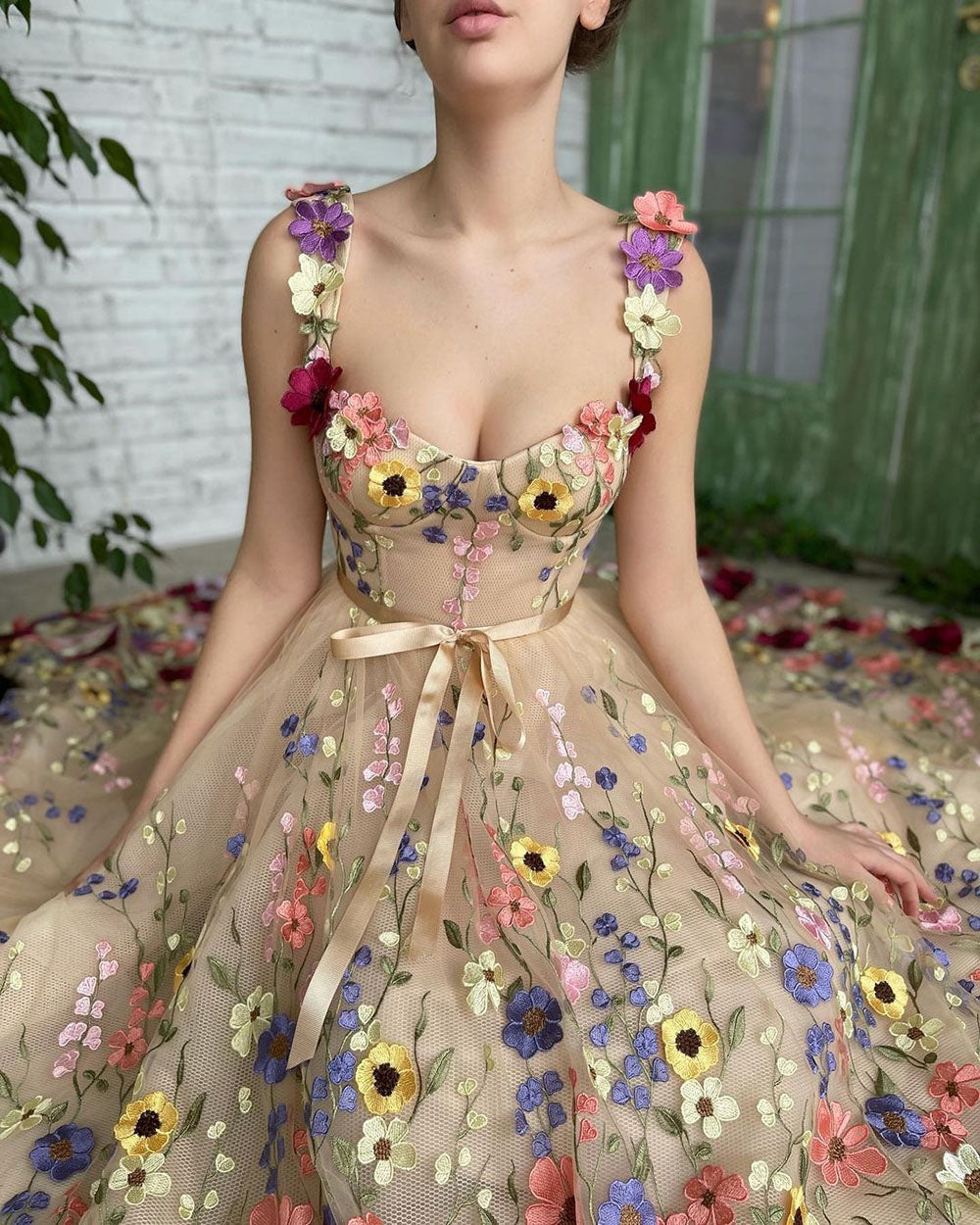 Sevintage Exquisite 3D Flowers Prom Dress