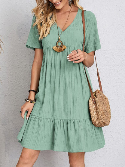 V-neck Women's Loose Short-Sleeved Dress