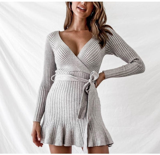 Sexy V Neck Knitted womans dress
