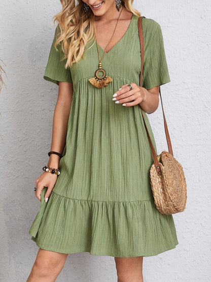 V-neck Women's Loose Short-Sleeved Dress