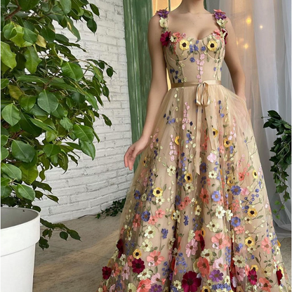 Sevintage Exquisite 3D Flowers Prom Dress