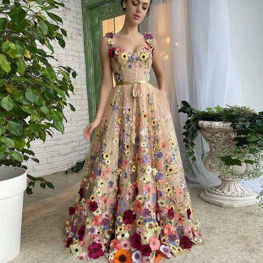 Sevintage Exquisite 3D Flowers Prom Dress